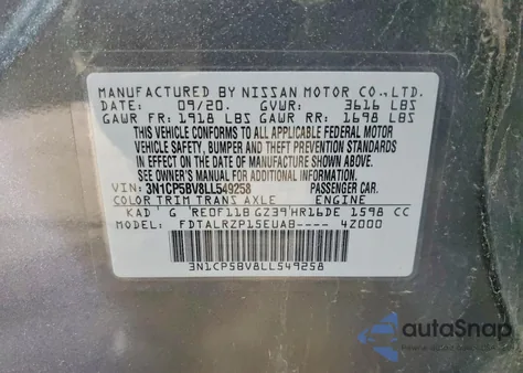 2020 Nissan Kicks S from USA, damaged, VIN 3N1CP5BV8LL549258